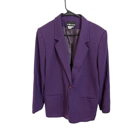 Vintage 90s Retro Sag Harbor Women's 12 100% Pure Wool Blazer Jacket Purple - Picture 1 of 6